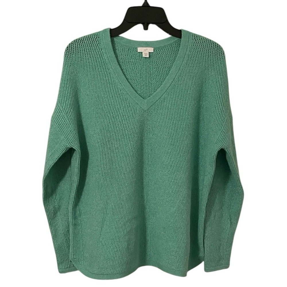 J. Jill‎ Women's Teal Green Knit V-Neck Pullover Sweater Size Petite M